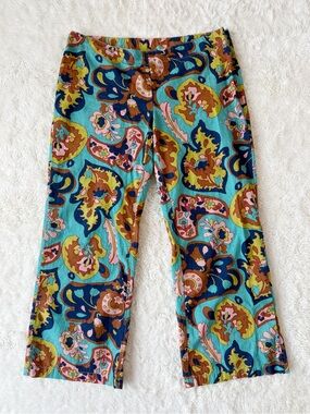 Free People Woman Multicolour Paisley Flare Cotton Pants US12 Boho Hippie Folk